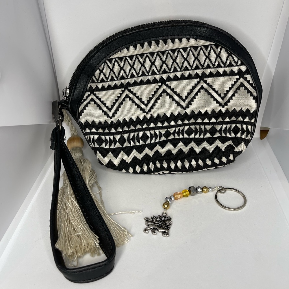 Patterned Zipper Purse with Wrist Strap